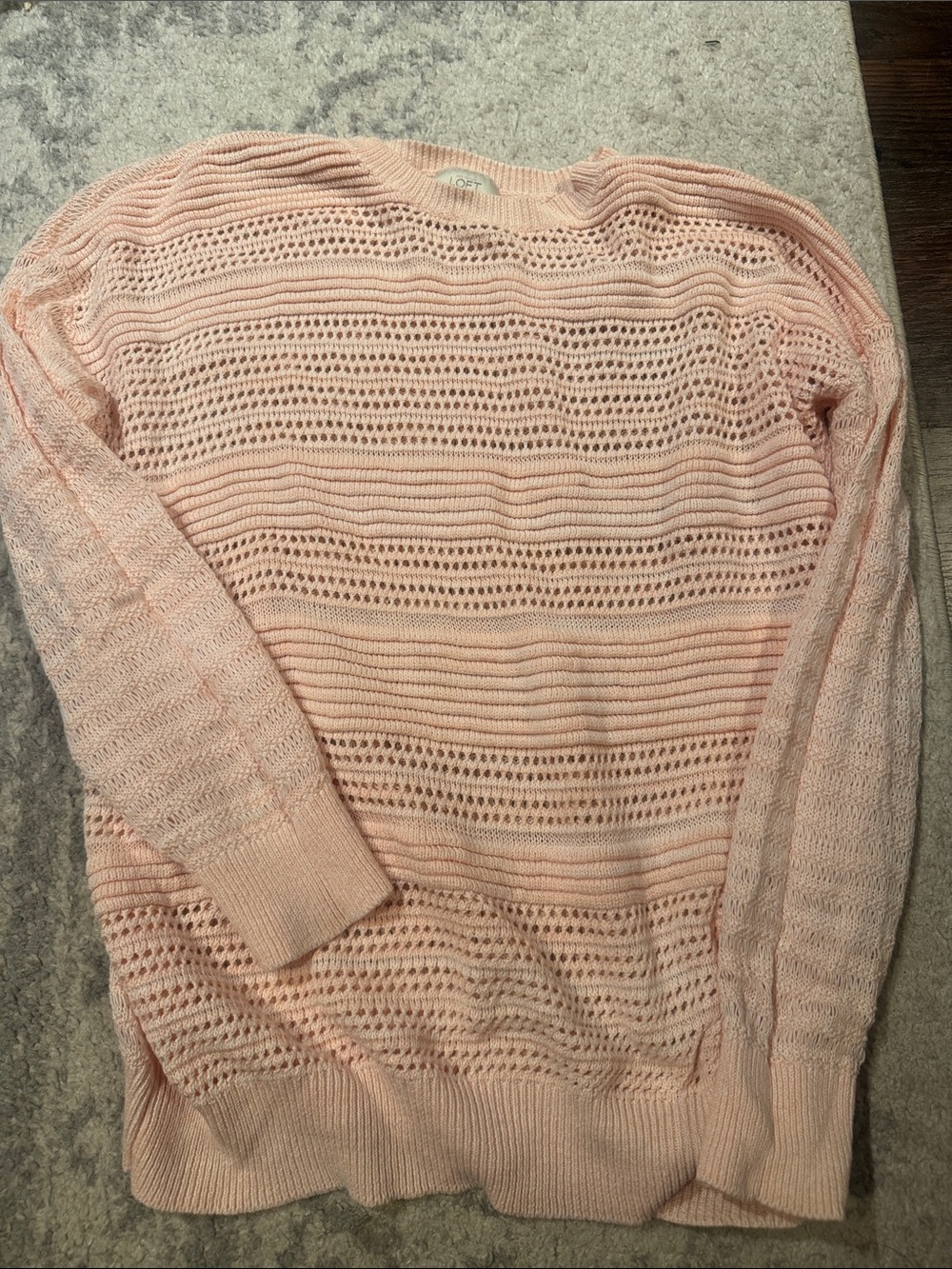 LOFT Open-Weave Crewneck Sweater in Pale Pink size XL